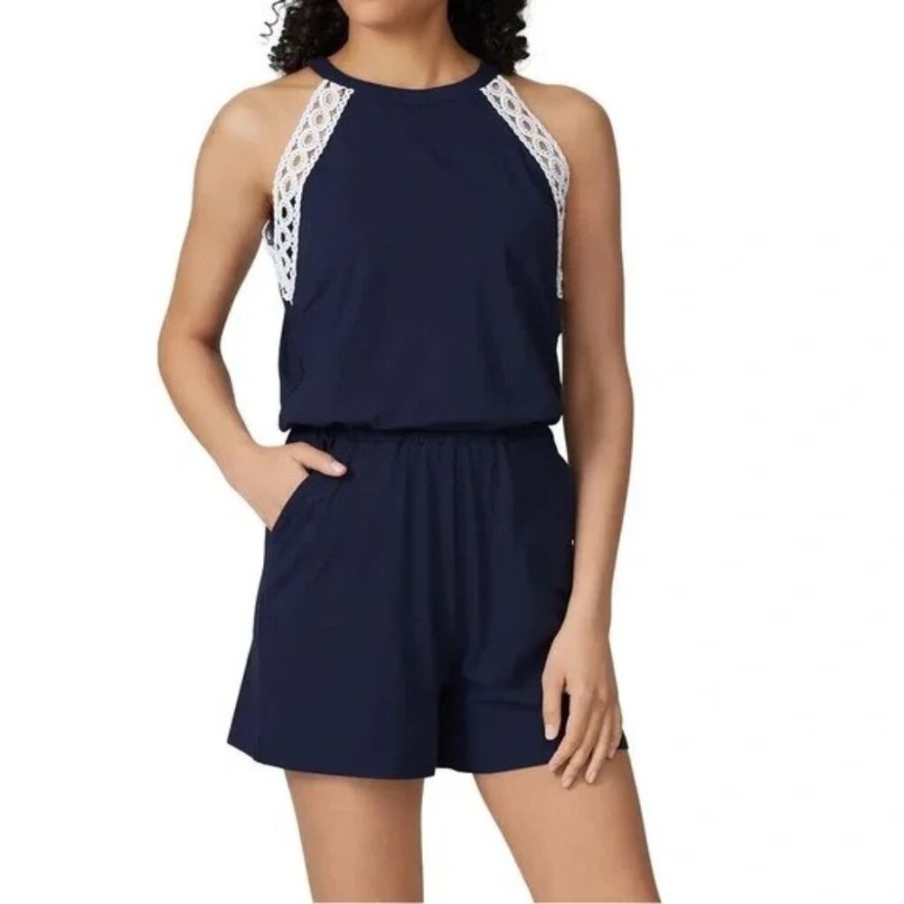 Lilly Pulitzer Lala Romper Size Small True Navy with White Lace NWT